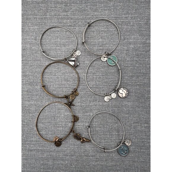Alex and Ani Lot of 6 Bracelets Silver & Gold Tone Various Charms Nautical - Picture 1 of 7